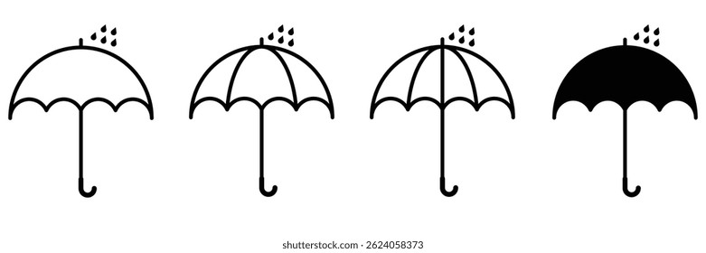 Umbrella icon set collection of rainy weather protection symbol graphic pictogram for climate forecast safety coverage vector illustration design.