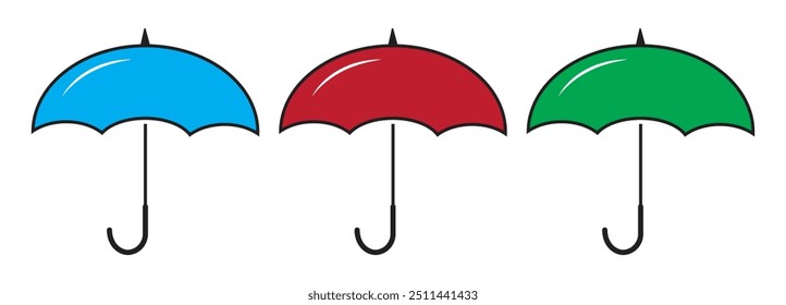 Umbrella icon set. Different umbrella collection, Umbrella silhouette icons collection, umbrella in flat style and outline. Simple web icons set. Vector