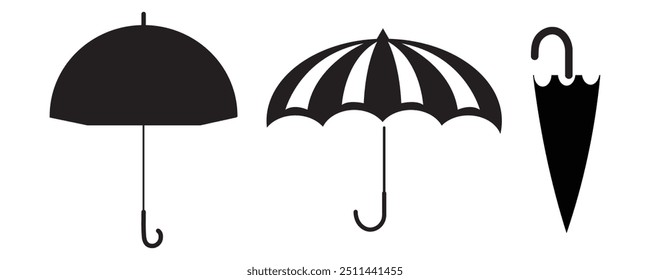 Conjunto de ícones de guarda-chuva. Coleção de guarda-chuva diferente, coleção de ícones de silhueta de guarda-chuva, guarda-chuva em estilo plano e contorno. Conjunto de ícones simples da Web. Vetor