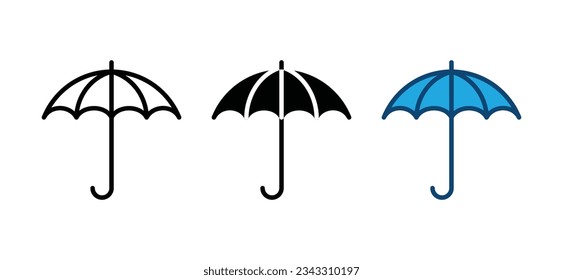 Umbrella icon set in line and flat style. Umbrella, protection icon symbol. Vector illustration