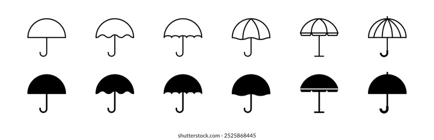 Umbrella icon set. Line and solid umbrella vector. Parasol set