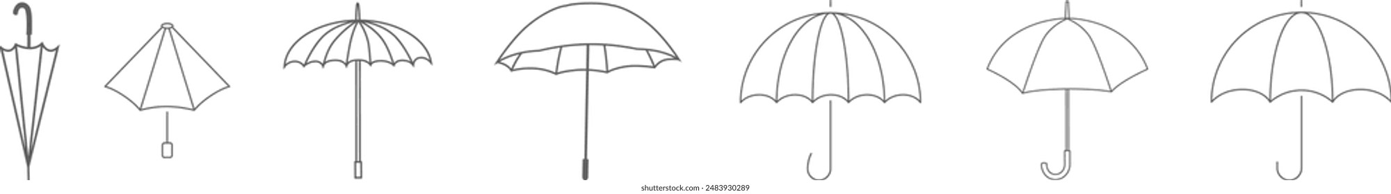 Umbrella icon set. Open umbrella set vector. Collection of side view umbrella vector illustration. beach umbrellas isolated on white background. Summer icons.  Protection parasol symbol. Rain signs