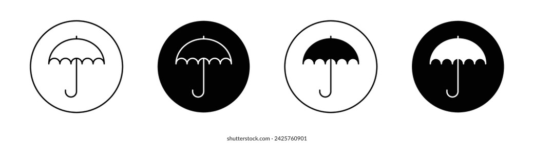 Umbrella Icon Set. Parasol Rain Protection Vector Symbol in a Black Filled and Outlined Style. Weather Safeguard Sign.