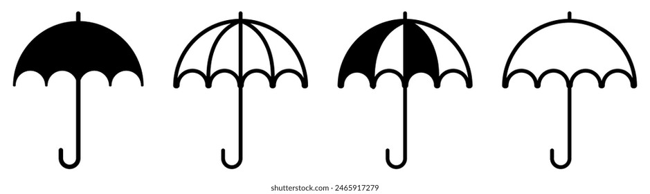 Umbrella icon set. Protection parasol symbol. Vector illustration isolated on white background
