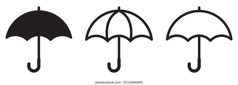 Umbrella icon set. Protection parasol symbol. Vector illustration isolated on white background.