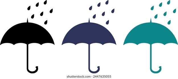 Conjunto de iconos de paraguas con Vector de gotas de lluvia