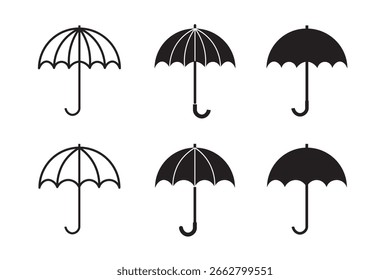 Conjunto de ícones de guarda-chuva. Ilustração vetorial do ícone de guarda-chuva. Coleção de símbolos de guarda-chuva. Ícone de guarda-chuva. Ilustração vetorial. EPS 10.