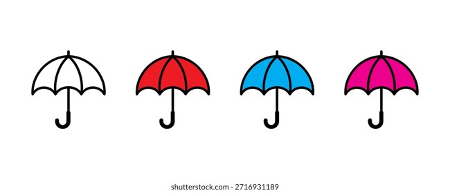 Ícone de guarda-chuva define vetor no fundo branco. tempo, chuva, segurança, símbolo de segurança.