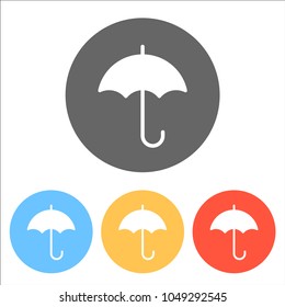 umbrella icon. Set of white icons on colored circles