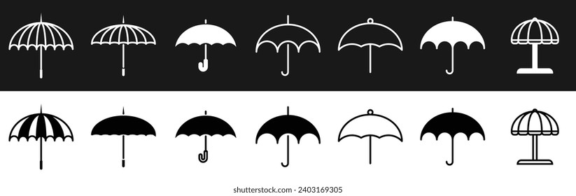 Umbrella icon sets. Buddha Umbrella and other variations collection vector illustration. icon for web. Rain Protection Symbol. Flat design style.