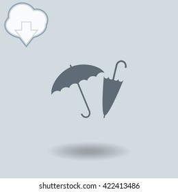 Umbrella icon with shadow. Cloud of download with arrow.