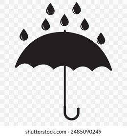 Umbrella icon silhouette for logo, website app, UI, UX design. Umbrella vector, icon, silhouette with stroke raindrop. Editable Umbrella icon on transparent background. Vector illustration.