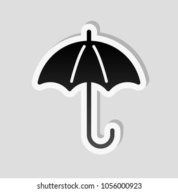 umbrella icon. Sticker style with white border and simple shadow on gray background