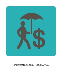 Umbrella icon. This flat vector symbol uses grey and cyan colors, rounded angles, and white background on a white background.