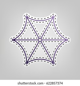 Umbrella icon from top. Vector. Violet icon with outline for cutting out at gray background.