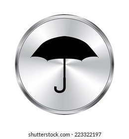 Umbrella icon - vector brushed metal button