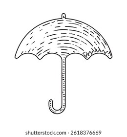 icône parapluie Image vectorielle style gravure dessinée à la main noir et blanc