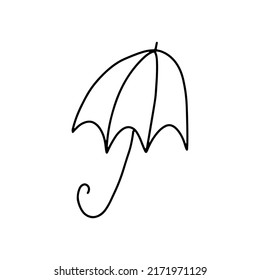 Ilustración vectorial del icono del paraguas. Diseño negro dibujado a mano. La lluvia protege el concepto de seguridad. Símbolo gráfico aislado. Signo de arte otoñal.