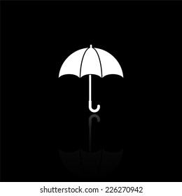 Umbrella icon - vector illustration with reflection isolated on black