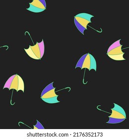 Umbrella icon vector illustration. Seamless pattern. Hand drawn colorful design. Rain protect safety concept. Isolated graphic symbols. Autumn art sign.