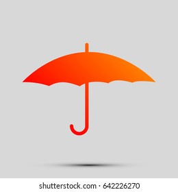 Umbrella icon. Vector. Orange, red-yellow icon with shadow on gray background.