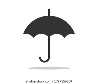 Vector de icono del paraguas. Protección contra las lluvias.  Diseño plano de silueta blanca y negra.