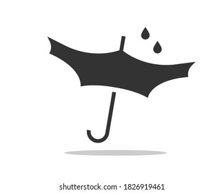 Vector de icono del paraguas. Protección contra las lluvias. Diseño plano de silueta blanca y negra.