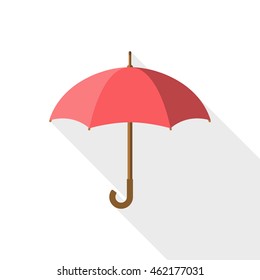 Umbrella icon vector, rain protection on white background isolated with long shadow. Flat design style. For web design, mobile applications, and printing. Vector illustration.