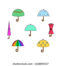 Umbrella icon. Vector set of colorful umbrella icon. White background.