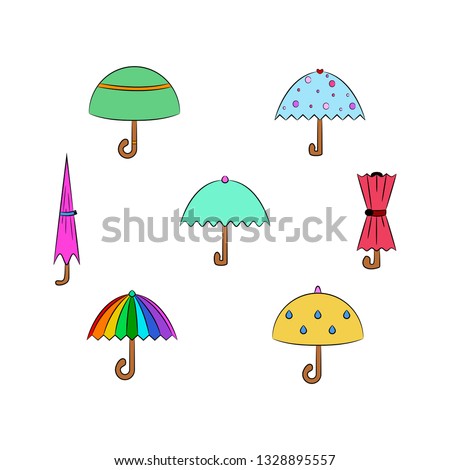 Umbrella icon. Vector set of colorful umbrella icon. White background.