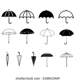 Juego de vectores de icono de paraguas. colección de signos de ilustración de lluvia. símbolo del tiempo o logotipo.

