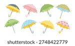 Umbrella icon vector set. Rainy season. Different colored umbrellas collection