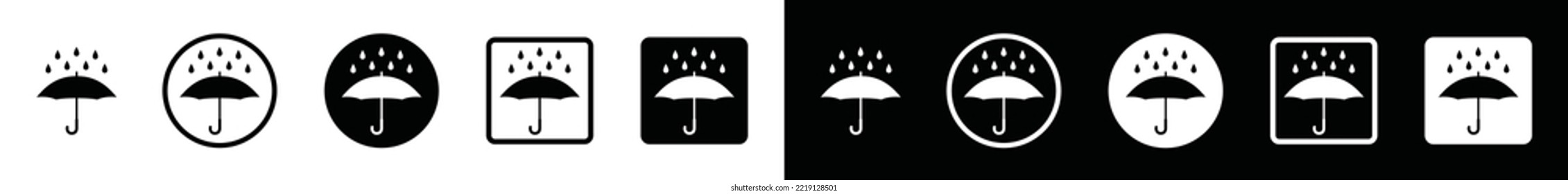 Umbrella icon vector set. Warning, keep away from water sign silhouette. Umbrella and rain drops symbol illustration.