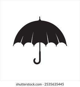 An umbrella icon vector silhouette typically features a simple, clean outline of an open umbrella,