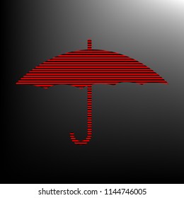 Umbrella icon. Vector. Striped red and black icon at gradient blackish background. Zebra.