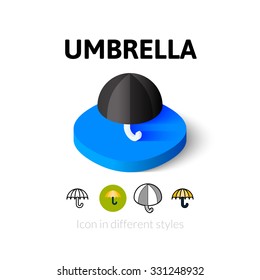 Umbrella icon, vector symbol in flat, outline and isometric style