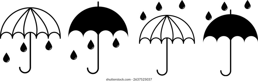 umbrella icon. Water drop protection symbol. Umbel business concept. Raindrop signs. Rainy autumn symbols. Wet weather icons
