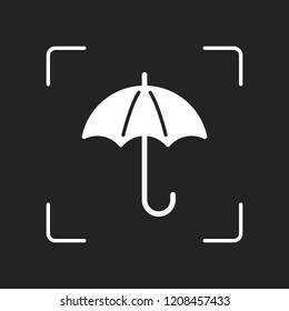 umbrella icon. White object in camera autofocus on dark background