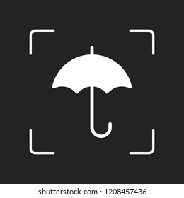 umbrella icon. White object in camera autofocus on dark background