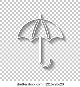 umbrella icon. White outline sign with shadow on transparent background