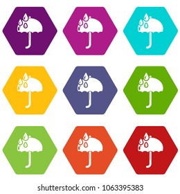 Umbrella icons 9 set coloful isolated on white for web