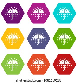 Umbrella icons 9 set coloful isolated on white for web