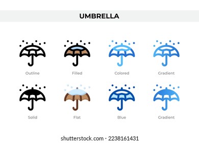 Umbrella icons in different style. Umbrella icons set. Holiday symbol. Different style icons set. Vector illustration