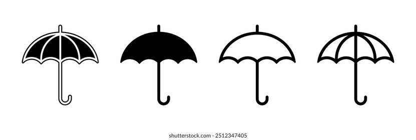 Umbrella icons in outline and fill. Parasol symbol. Weather sign 