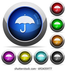 Umbrella icons in round glossy buttons with steel frames