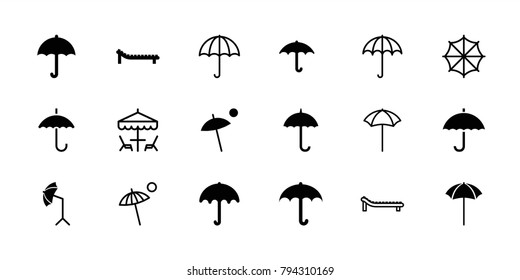 Umbrella icons. set of 18 editable filled and outline umbrella icons: keep dry cargo