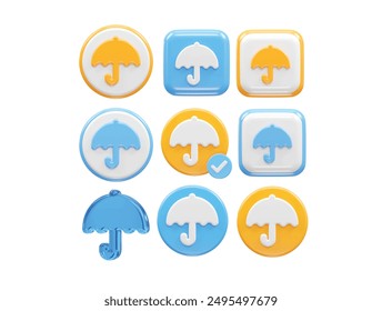 Umbrella icons set 3d rendering illustration