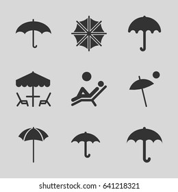 Umbrella icons set. set of 9 umbrella filled icons such as keep dry cargo