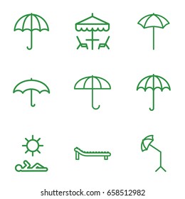 Umbrella icons set. set of 9 umbrella outline icons such as sunbed