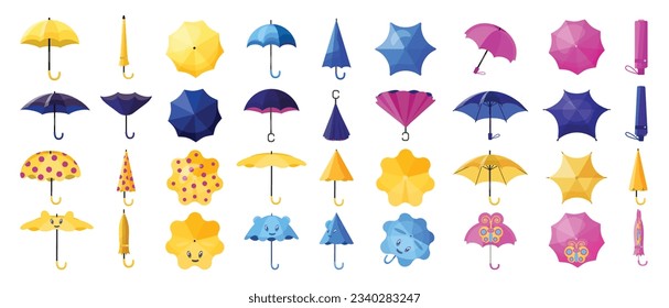 Umbrella icons set cartoon vector. Rain accessory. Autumn storm